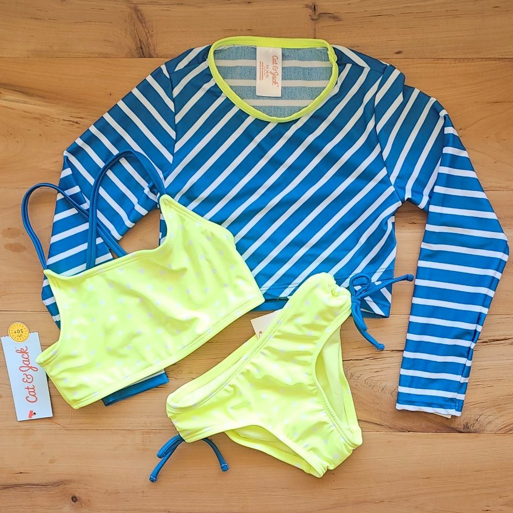 Girls Striped 3pc Swimsuit